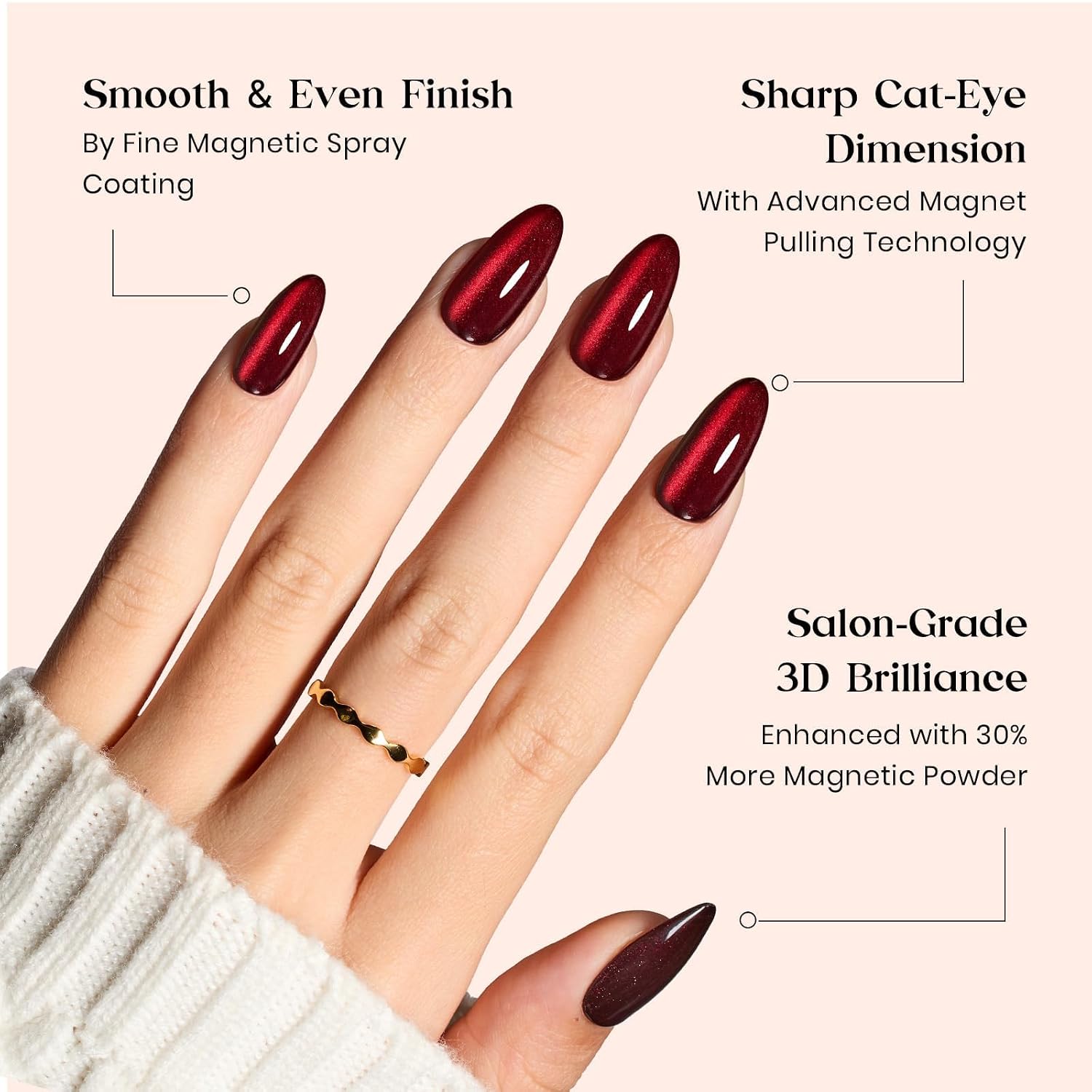 Beetles Cat Eye Press On Nails - Enchanted Aurora | 7 Colors Medium Almond Press On Nails | 16 Sizes 224 Pcs Natural Salon Quality For Red Blue Purple Nails