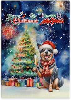Ninety3POD Merry Christmas and Happy New Year Santa Australian Cattle Dog Holiday Xmas Winter 2025 Portrait Canvas Poster Heeler Lover Gifts Wall Art Home Decor - 024
