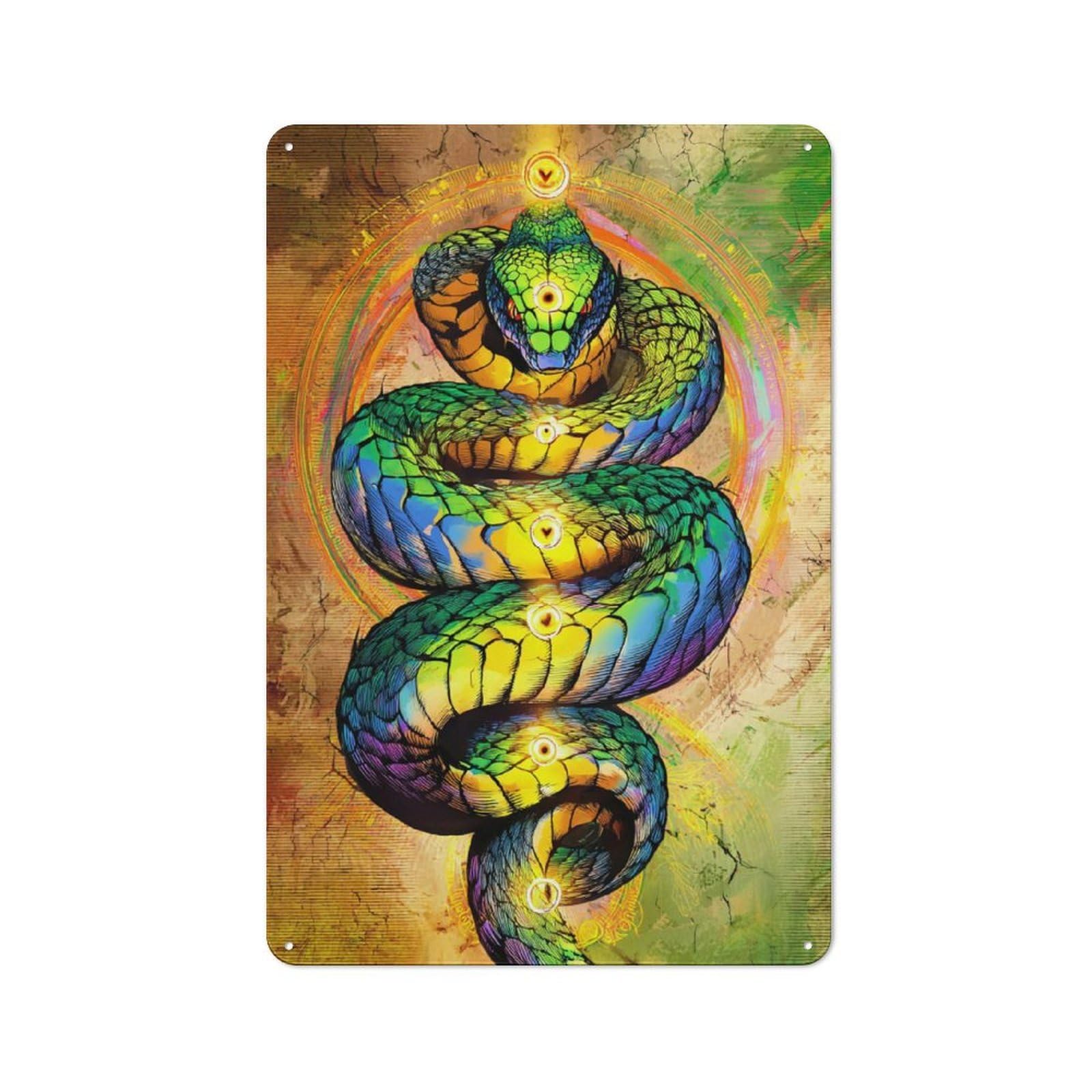 Junmoney Colorful Serpent Artwork Vintage Bistro Metal Sign 30X20cm, Bistro Wall Plaque For Takeaway, Bar, Kitchen Or Counter Area