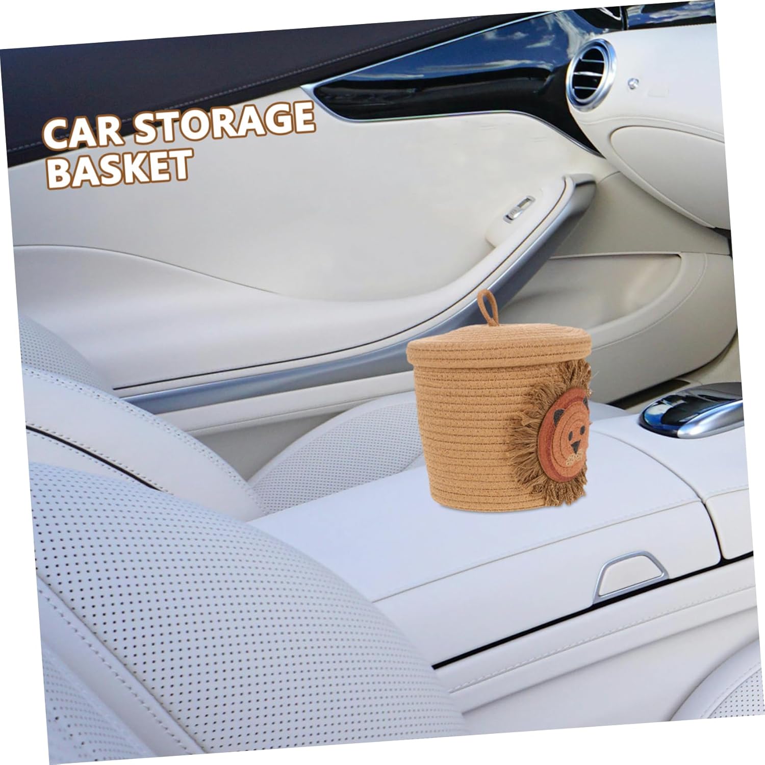 Small Cotton Rope Woven Storage Basket Lid Charming Lion Design for Organizing Cat and Dog Toys Nursery Bedroom Living Room and Portable Mini Storage Bin