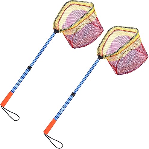 PLUSINNO Red de pesca para niños, red telescópica ligera con mango de poste de aluminio y malla de nailon, red de mariposa de captura y liberación
