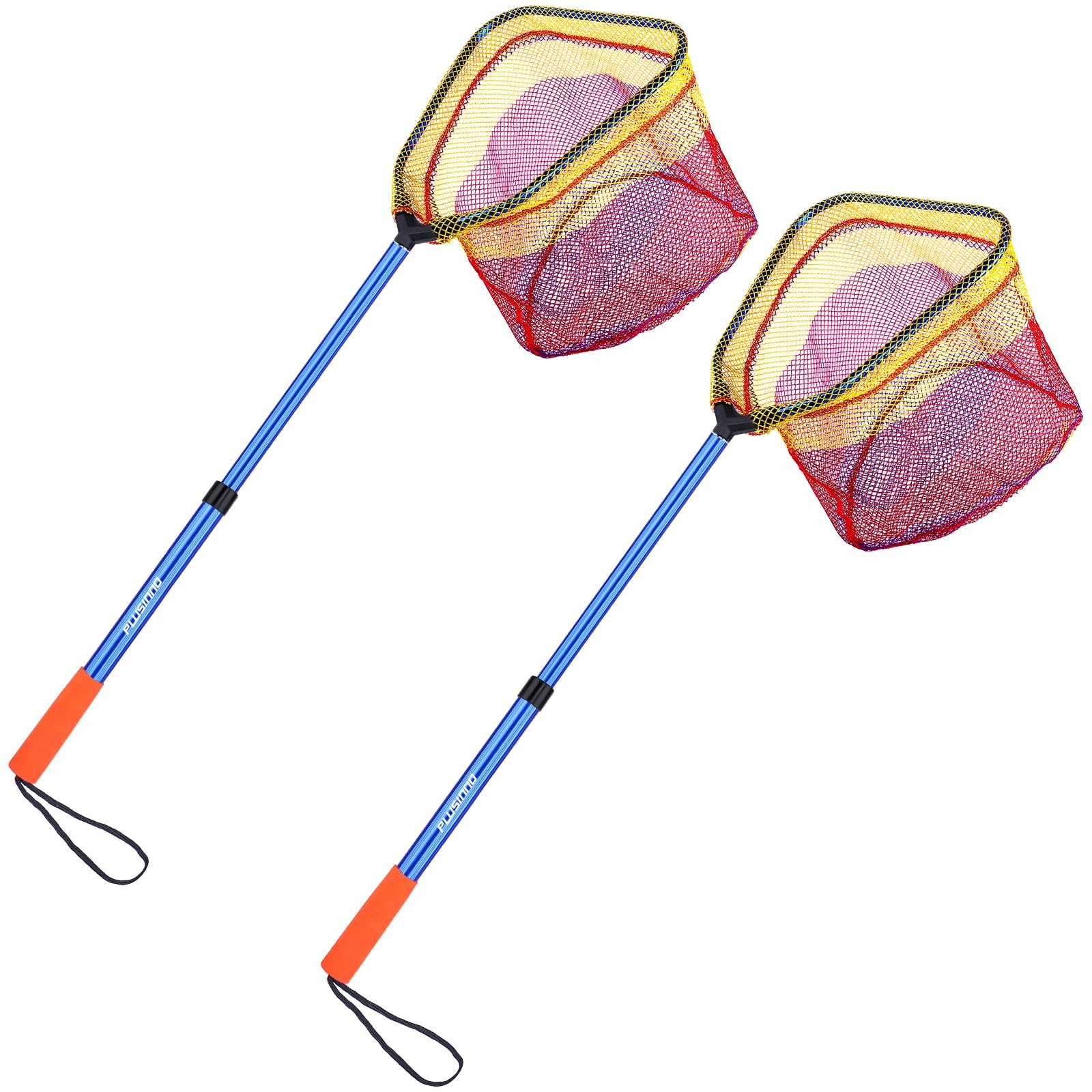 PLUSINNO Kids Fishing Net, Telescopic Lightweight Landing Net with Aluminum Pole Handle and Nylon Mesh, Catch and Release Butterfly Net for Kids Youth Outdoor