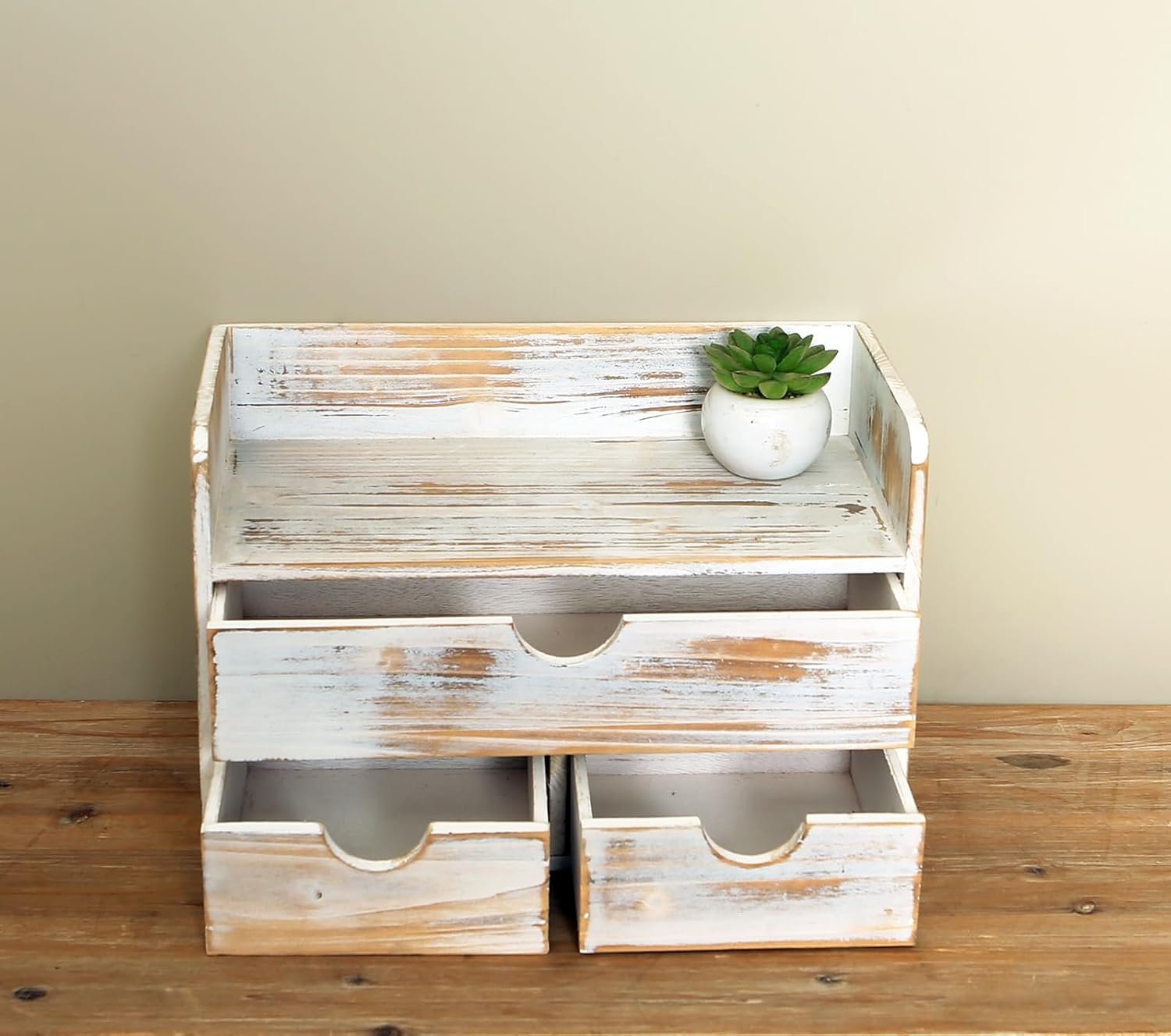 White Wooden 3 Drawer Desk Organizer with Shelf,Mail Rack Vanity Storage