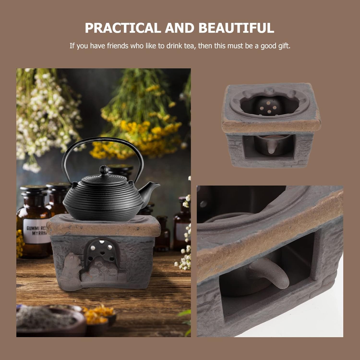 Retro Ceramic Teapot Warmer Base Japanese Style Candle Heating Tool for Tea Food Decor Living Room Office Tea House Easy to Clean