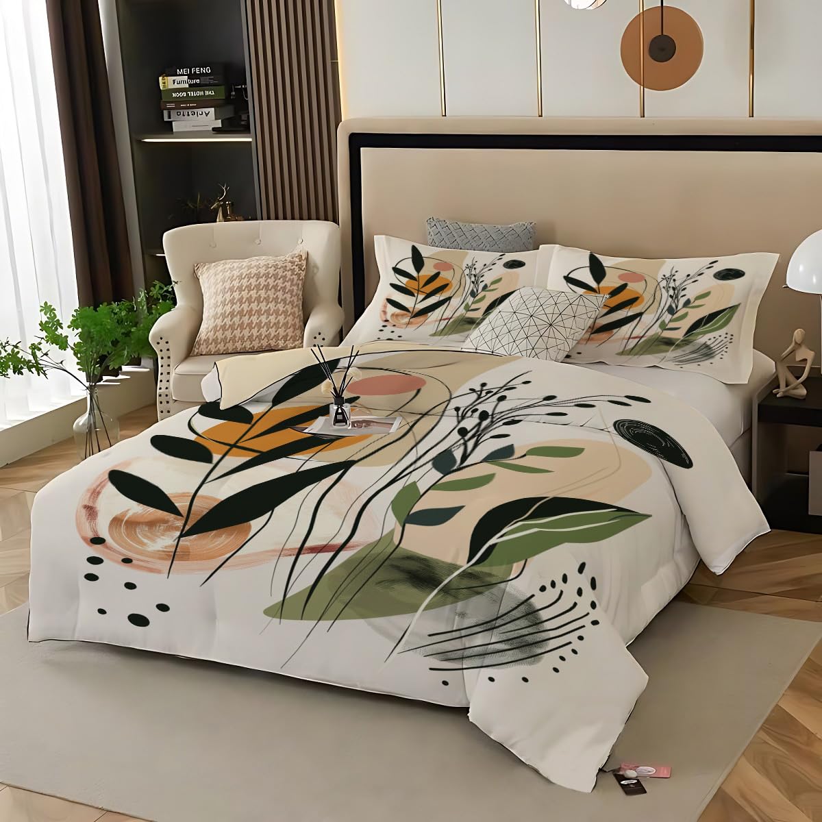 Funda nórdica reversible de 200 x 200 cm con líneas abstractas y dos fundas de almohada