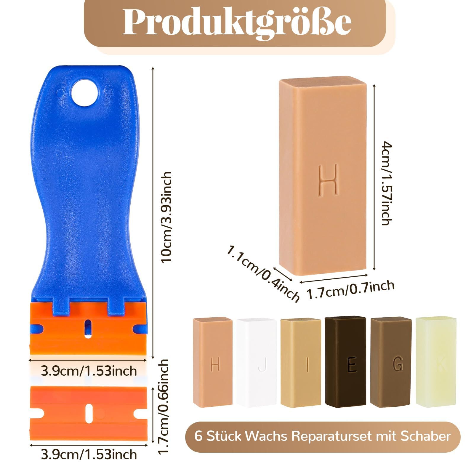 Set di riparazione per cera laminata, colore bianco, 6 colori, set di riparazione per laminato, cera dura, kit di riparazione per piastrelle, cera per legno, cera, mastice per legno, set di