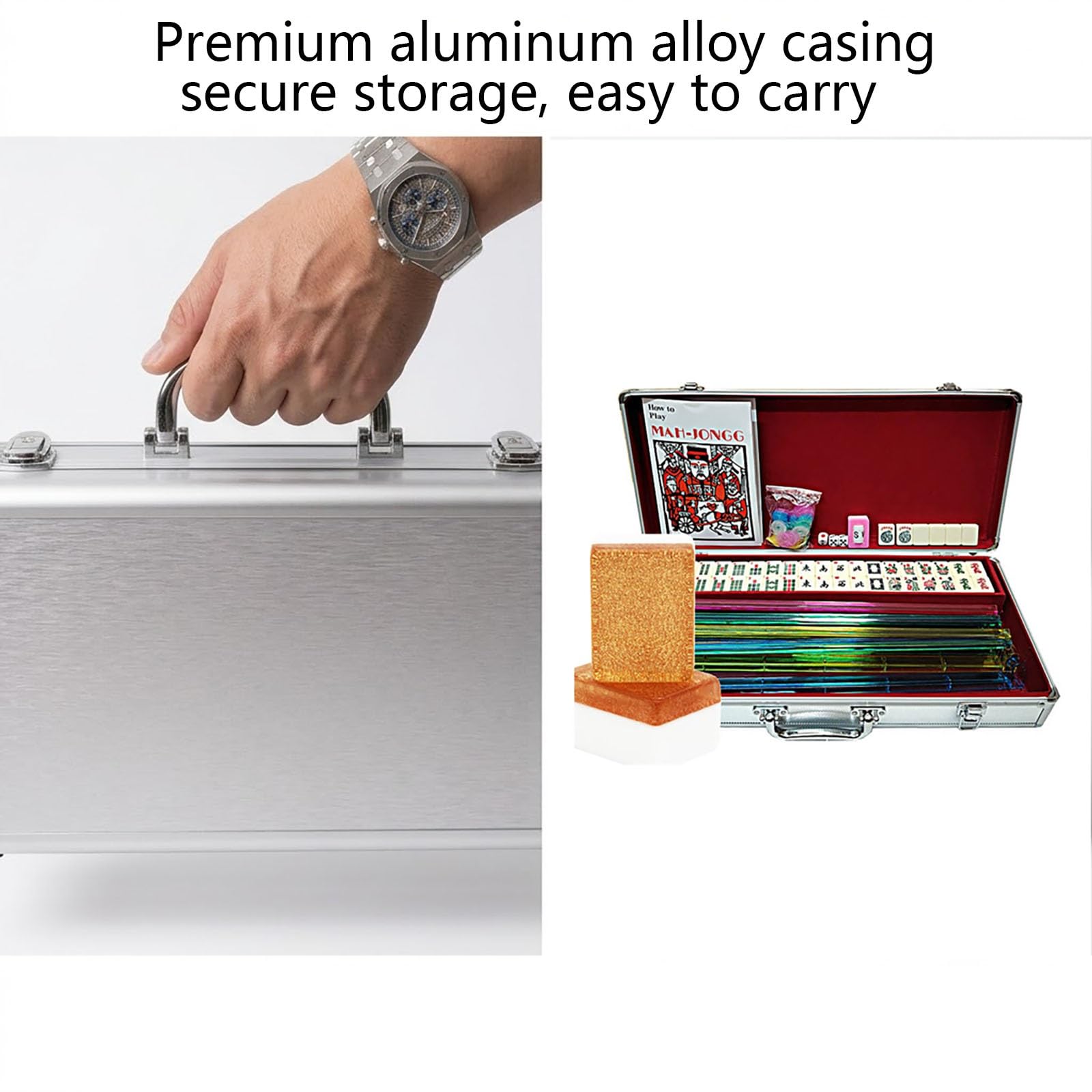 American Mahjong Set, Travel Mahjong Set American | 166 Numbered Tiles with Pushers & Aluminum Case(Crystal pink)