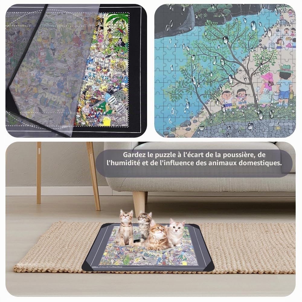 Tapis de Puzzle de 1000 Pièces, 80×55 cm Tapis de Puzzles Portable, Plateau Pliable avec 8 Trays et Couvercle, Plateau en Feutre Léger, Cadeau pour Enfants et Adultes