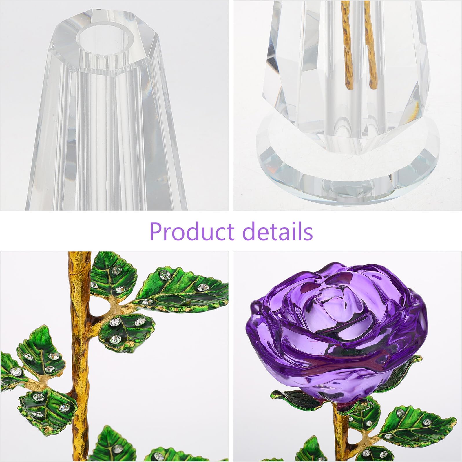 Ramo de Cristal Morado con Jarrón Figura Decorativa de Rosas para Centro de Mesa Adorno para Aniversario Obsequio Romántico para Novia o Esposa San Valentín y Bodas