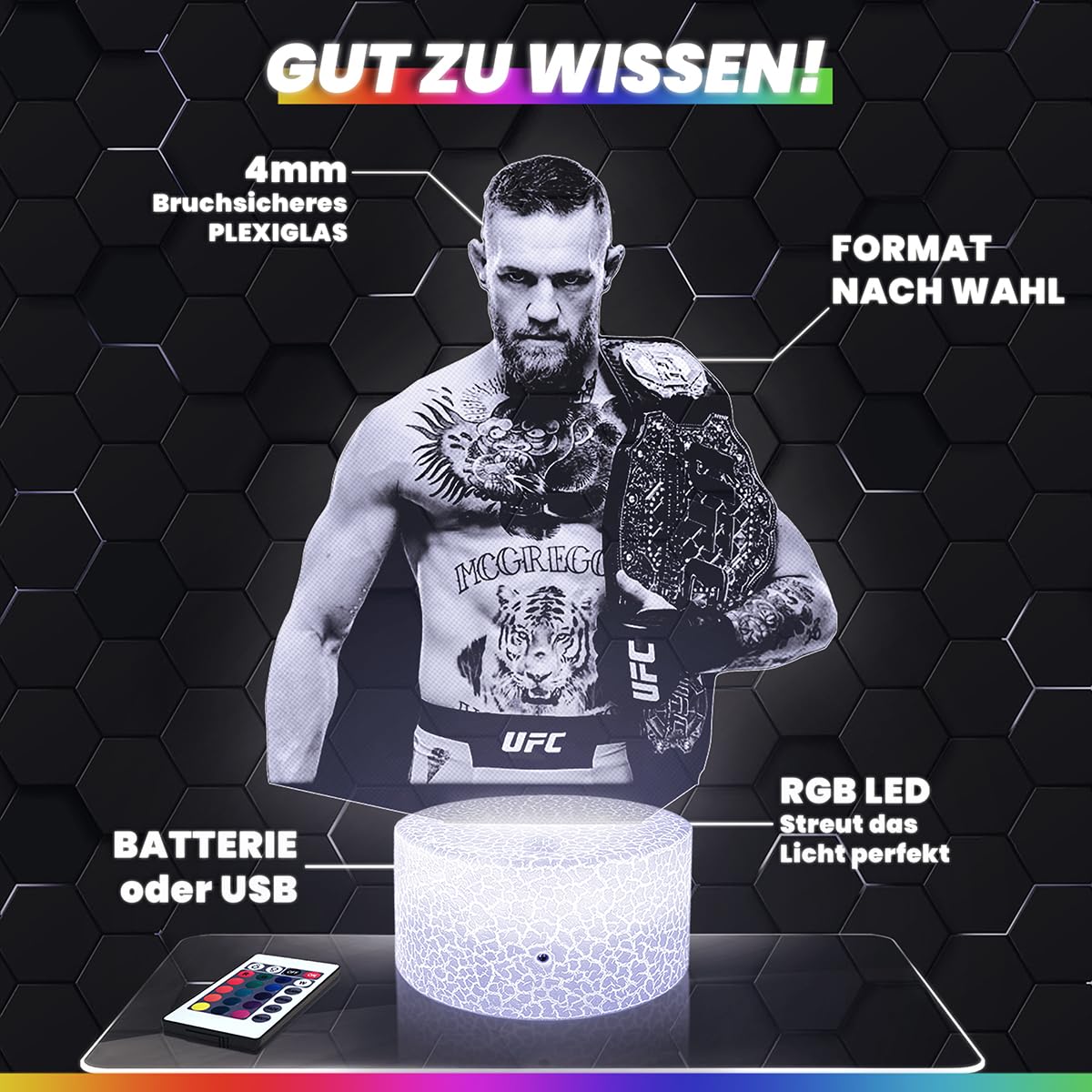 Lampephoto.fr - Brock Lesnar Catch MMA 3D Lampe, Touch Nachtlicht, Deko Wrestling Freie Kampfkünste, Geschenkidee Mann objekt Brock Lesnar Catch MMA Nachtlicht Erwachsene deko Zimmer, 3D Led Illusion