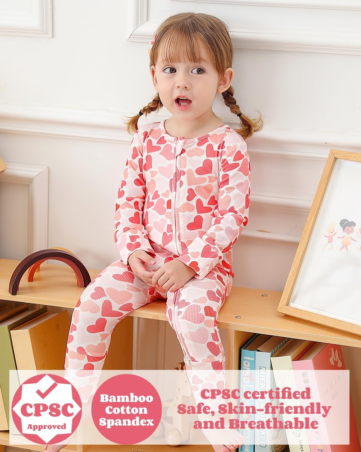 Bafeicao Bamboo Viscose Baby Girl Pajamas Romper Soft Ribbed 2 Way Zipper sleepers Long Sleeve Footless Pjs - Image 2