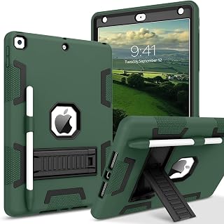 iPad 9th Generation Case, iPad 8th Generation Case, iPad 7th Gen Case, iPad 10.2 2021/2020/2019 Case, VENINGO 3 in 1 Heavy Duty Rugged Shockproof Protective Cover with Stand Pen Holder, Green/Black