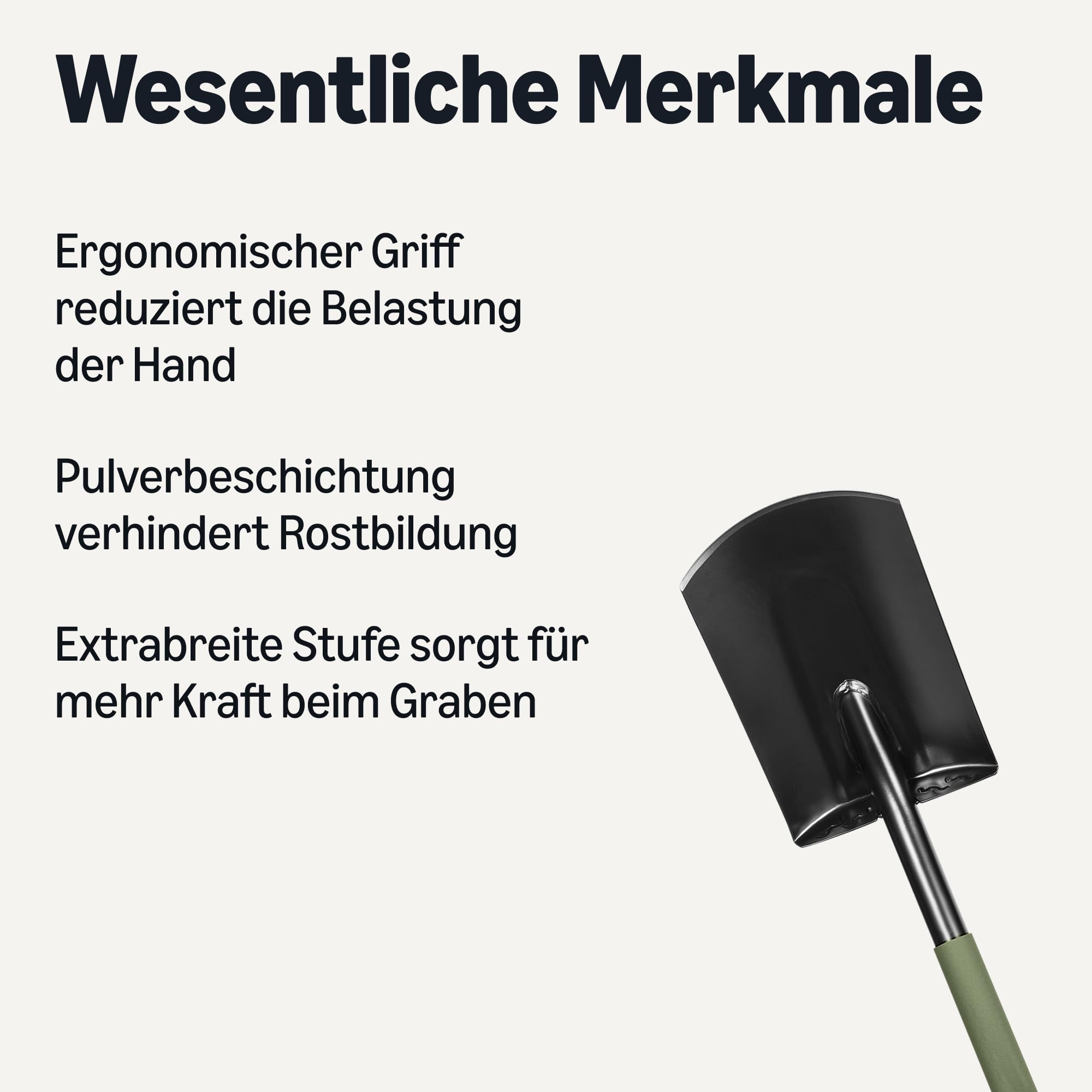 Amazon Basics Gartenschaufel zum Graben und Kantenbearbeiten, Flachspaten, D-Griff, 120,0 x 19,0 x 13,6 cm, Schwarz/Olivgrün