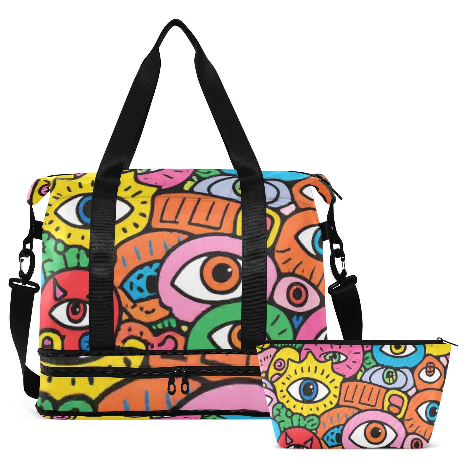 Eyes Evil Doodle kolorowa torba na przedmioty osobiste z mokrą kieszenią regulowany pasek sportowa torba na siłownię do podróży wodoodporna dla mężczyzn kobiet