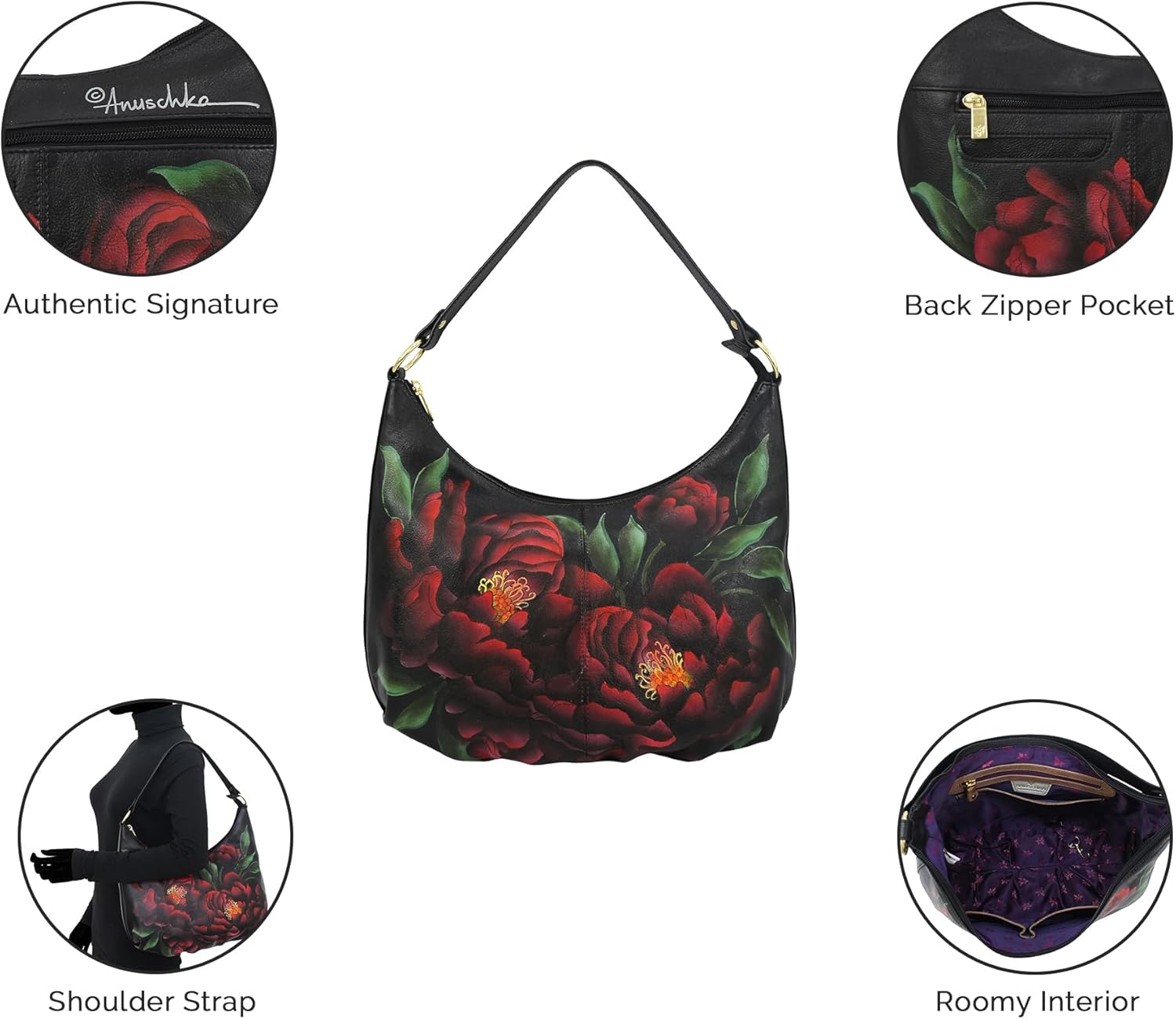 Anuschka Women's Original Hand-Painted Genuine Leather Ruched Hobo - Image 6