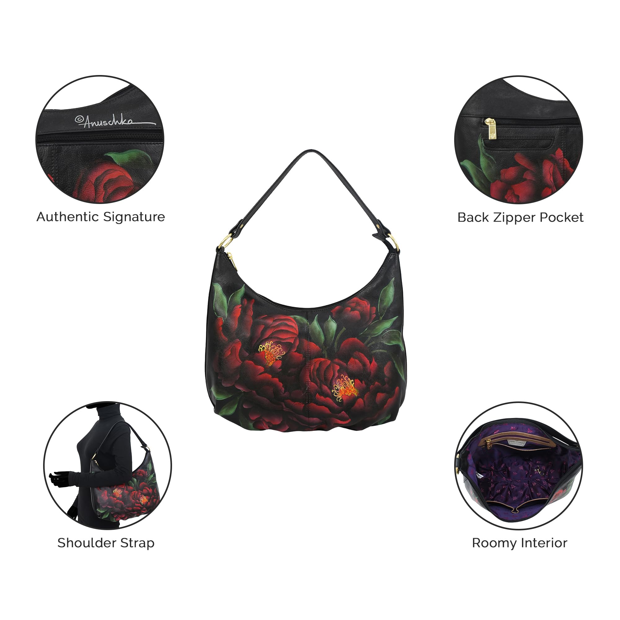 Anuschka Hobo da donna originale dipinto a mano in vera pelle increspato