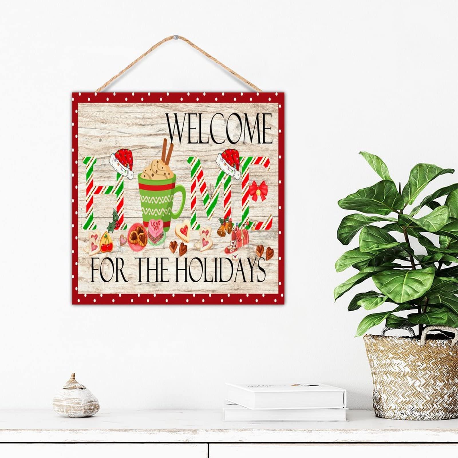 Panneau welcome home for the holidays en bois rétro pour décoration murale chalet