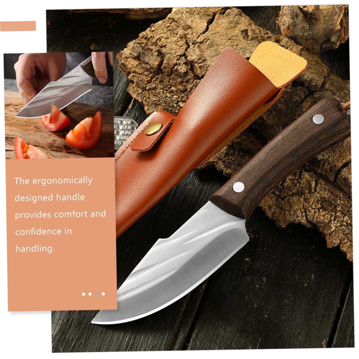 Cabilock Couperet à Viande Ergonomique 25 Cm Acier Inoxydable Manche Antidérapant Ustensile Cuisine Pour Barbecue Extérieur Cuisson Avec Fourreau Portatif