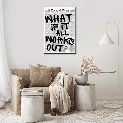Miniatura 6 de Arte de pared de periódico retro en blanco y negro con texto en inglés What If It All Workout, pósteres de lienzo con cita de afirmación positiva,