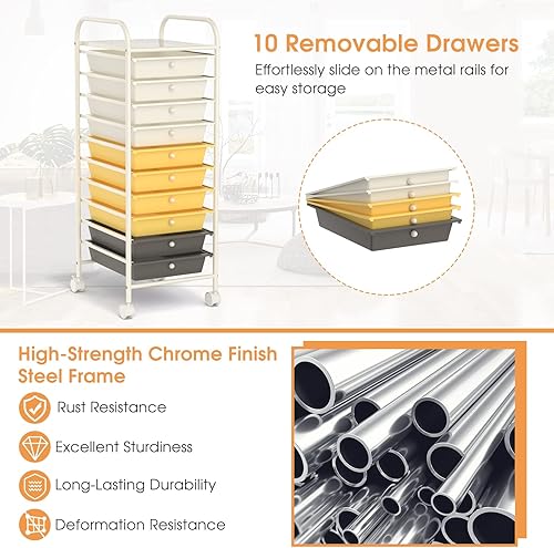 Miniatura 4 de Carrito de almacenamiento rodante con 10 cajones, versátil carrito utilitario con ruedas para herramientas de papel, álbum de recortes, suministros