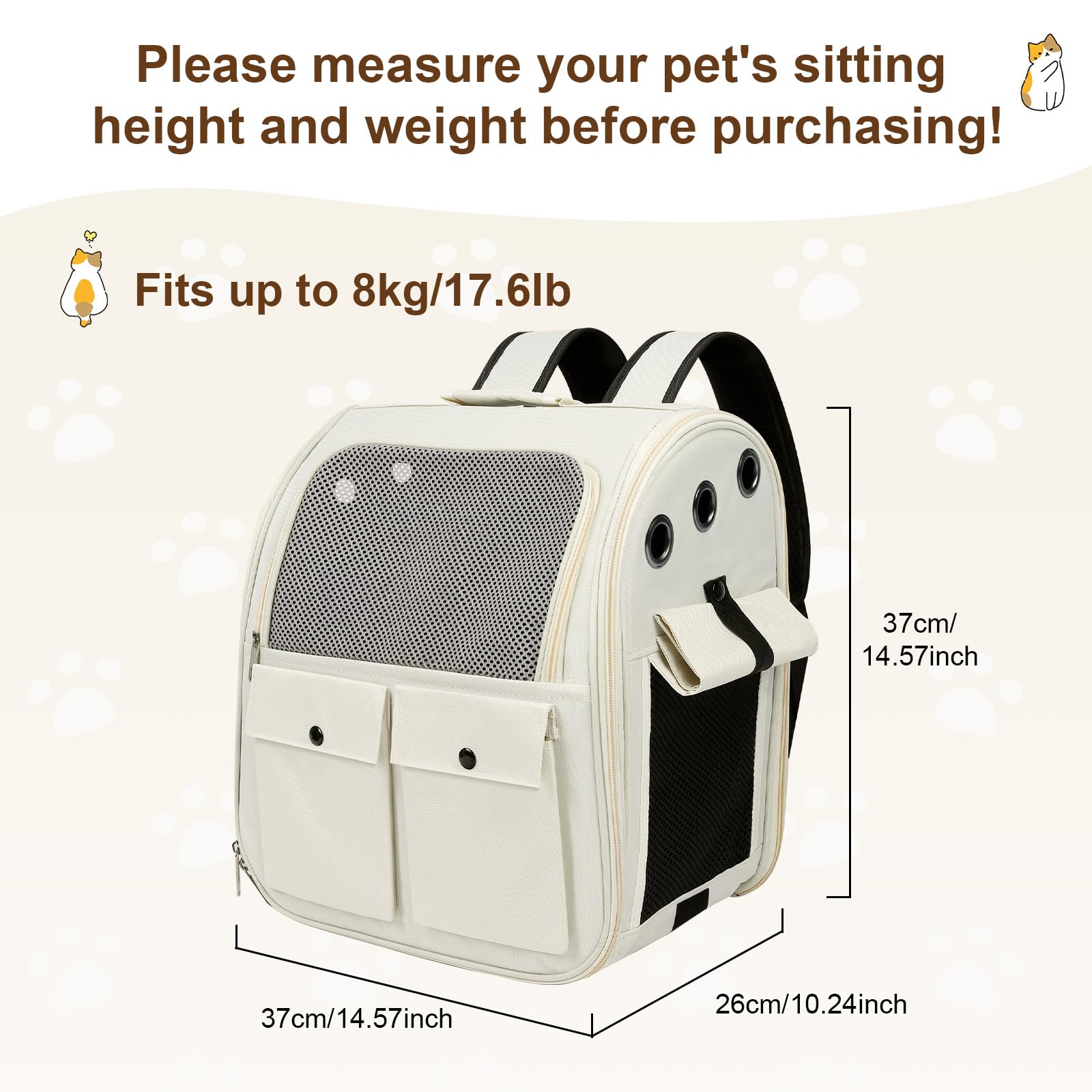 Airline Approved Cat Carrier Backpack - Ventilated Breathable Mesh for Small Dogs & Cats (15lbs), Soft Sided Dog Backpack for Hiking, Camping, Travel & Vet Visits with Padded Straps (White) - image 2