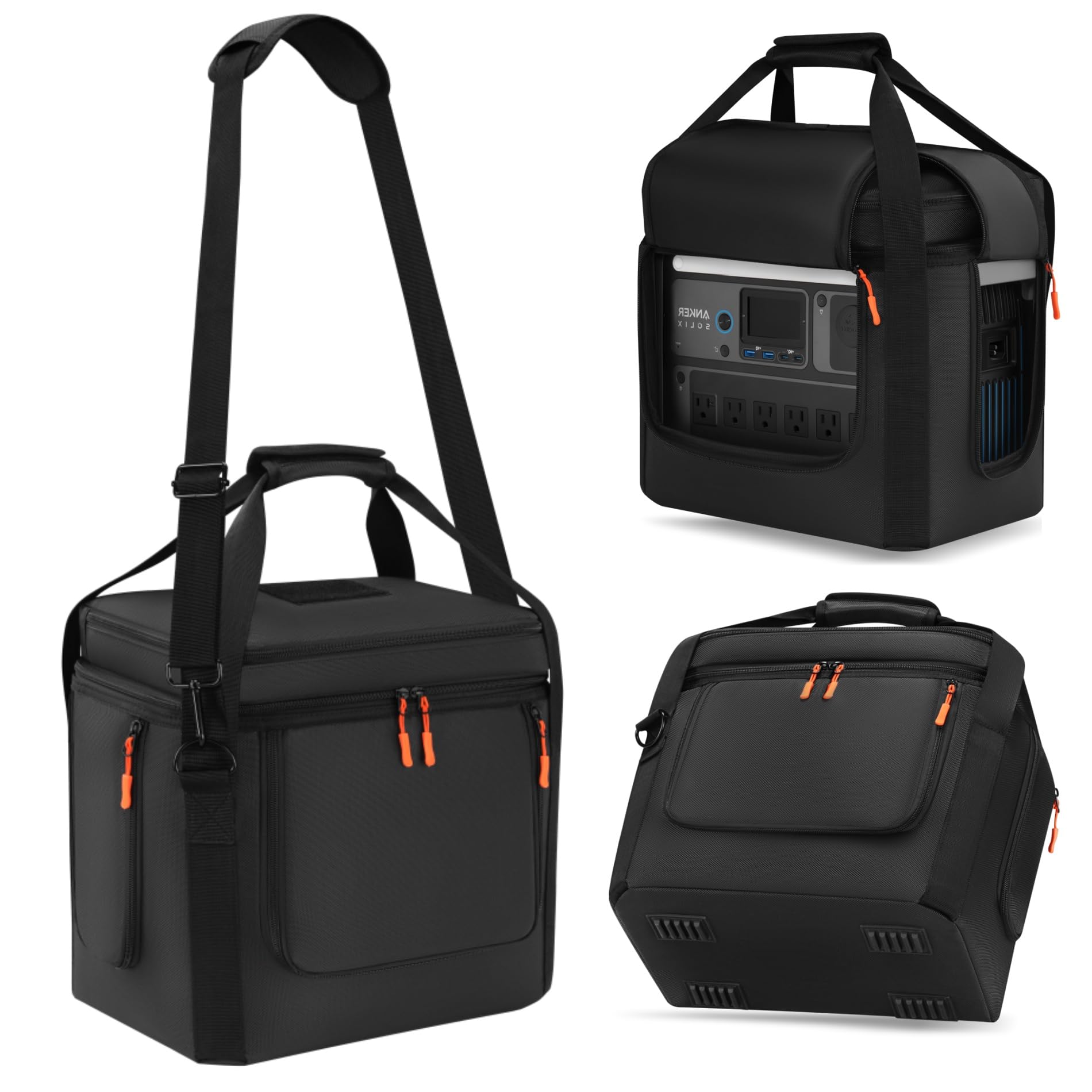Tragbare Powerstation-Tasche kompatibel mit Anker SOLIX C1000/C800/C800 Plus - Schnellzugriff-Tragetasche mit Schultergurt und mehreren Taschen (Schwarz)