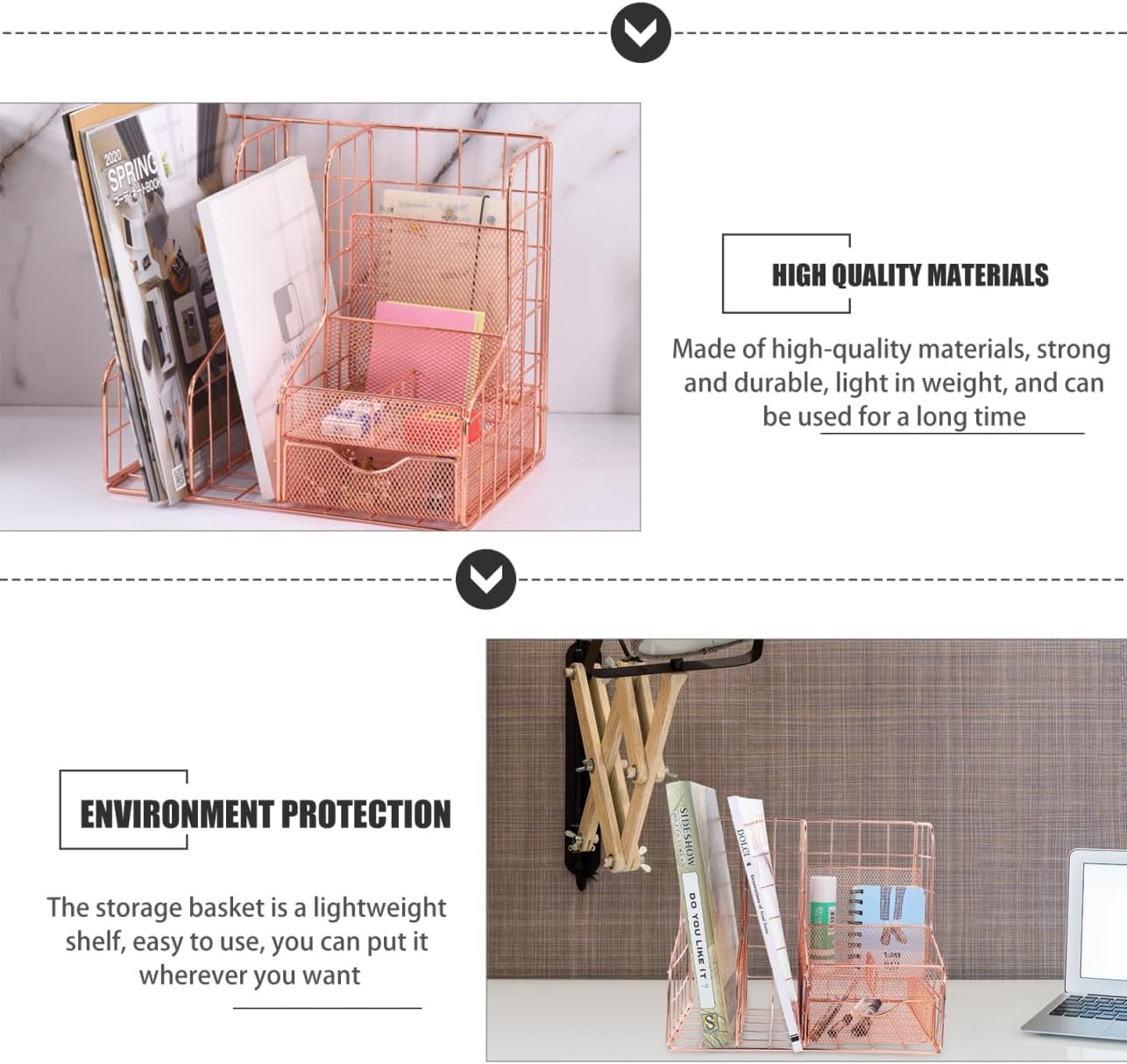 Ciieeo Rose Gold Desktop File Organizer Nordic Style Multi-Purpose Iron Storage Rack for Office Home Classroom Easy to Clean Chic Design for Document Organization