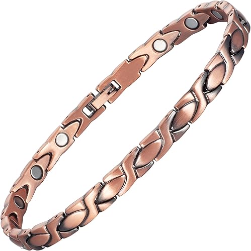 Tobillera de cobre para mujer para artritis y articulaciones, pulsera de tobillo de terapia magnética de cobre puro, imán de 3500 Gauss (9.6 in9.65