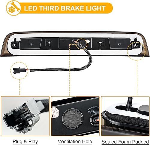 Miniatura 5 de R&F Auto Repuesto de tercera luz de freno LED ahumada para RAM 1500 (2019-2022), luces de carga para techo de camioneta, lámpara de freno de montaje