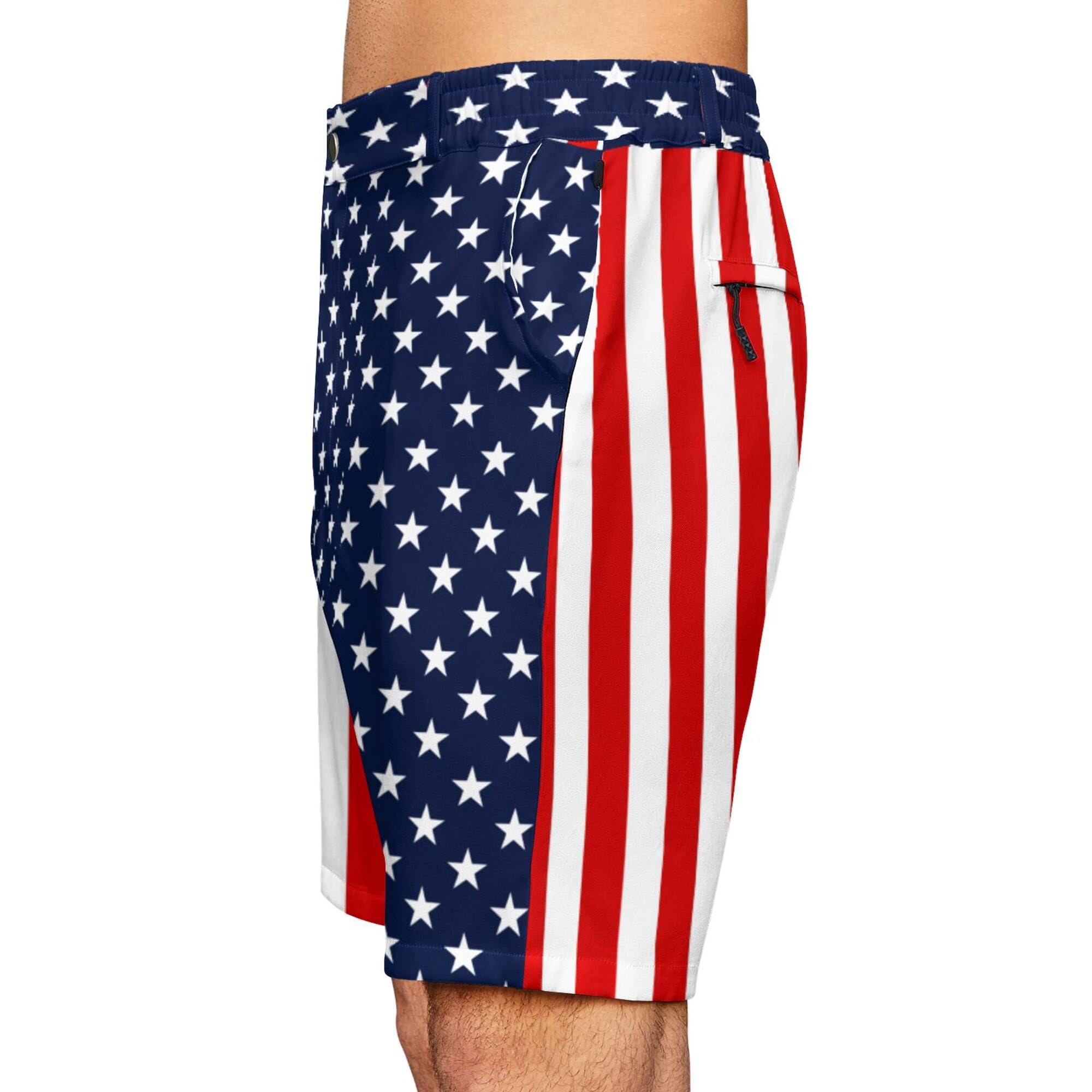 Seconight Men's Golf Shorts with 5 Pockets American Flag Hiking Pants Comfort Casual Work Dress Shorts for Men