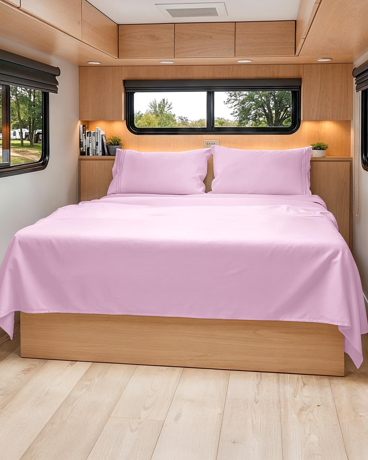 Short Queen Size 4 Piece Sheet Set - RV Short Queen, Soft, Breathable & Cooling Bed Sheets Set w/ Deep Pockets - Hotel Luxury Bedding for Women, Men, Kids, Teens, Boys & Girls - Oeko-Tex - Light Pink