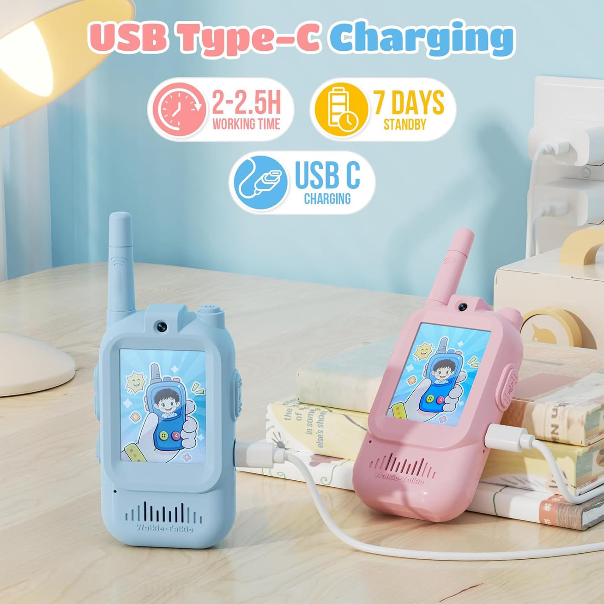 YIHANGG Walkie Talkie Video per Bambini,con Cambia Voce,Portata 300 Metri,Confezione da 2,Giocattoli Divertenti per Giochi al Chiuso,Campeggio,Escursionismo,Viaggi Compleanno per Bambini e Bambine