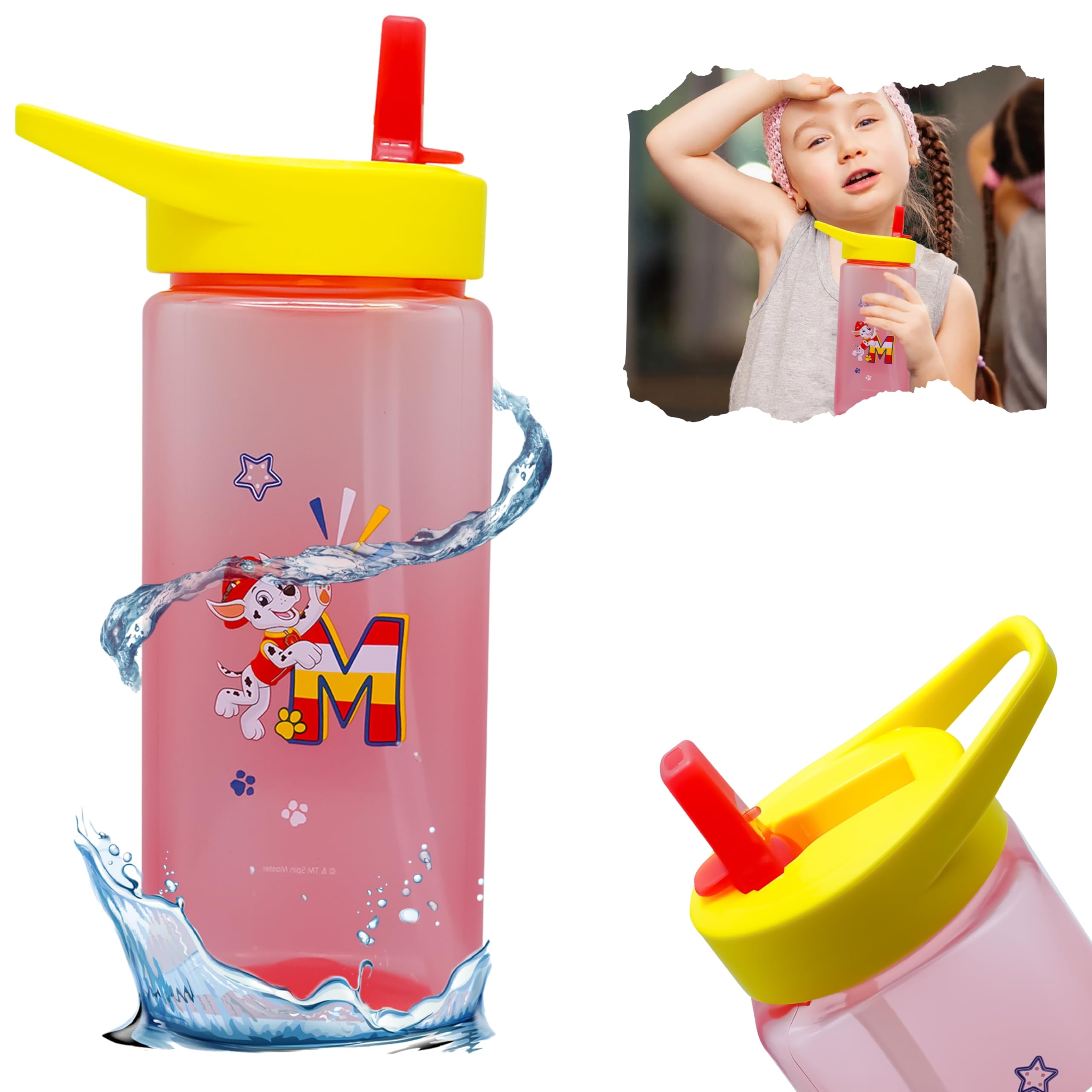 Srv Hub Boys Paw Patrol Marshall Red Kids Water Bottle With Straw – 420Ml Bpa-Free Flip Top Sipper For 6+ Months – Leakproof, Reusable Plastic Bottle For School & Travel