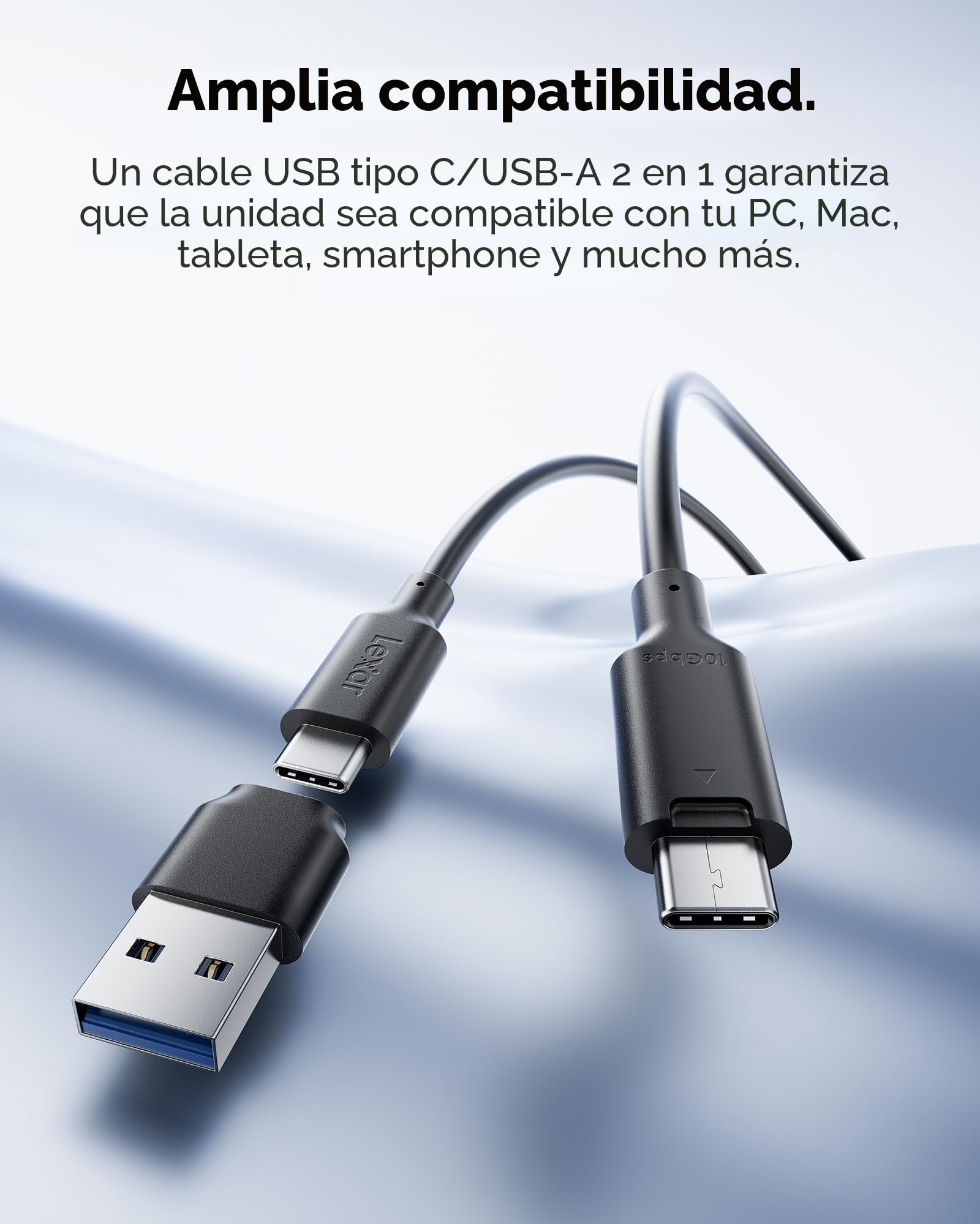 Lexar ES3 SSD Externo 1TB, USB3.2 Gen2 Portable SSD, PSSD hasta 1050MB/s de Lectura, 1000MB/s de Escritura, Disco SSD Externo Compatible con iPhone Serie 15/Mac/PS5/XBOX (Azul)