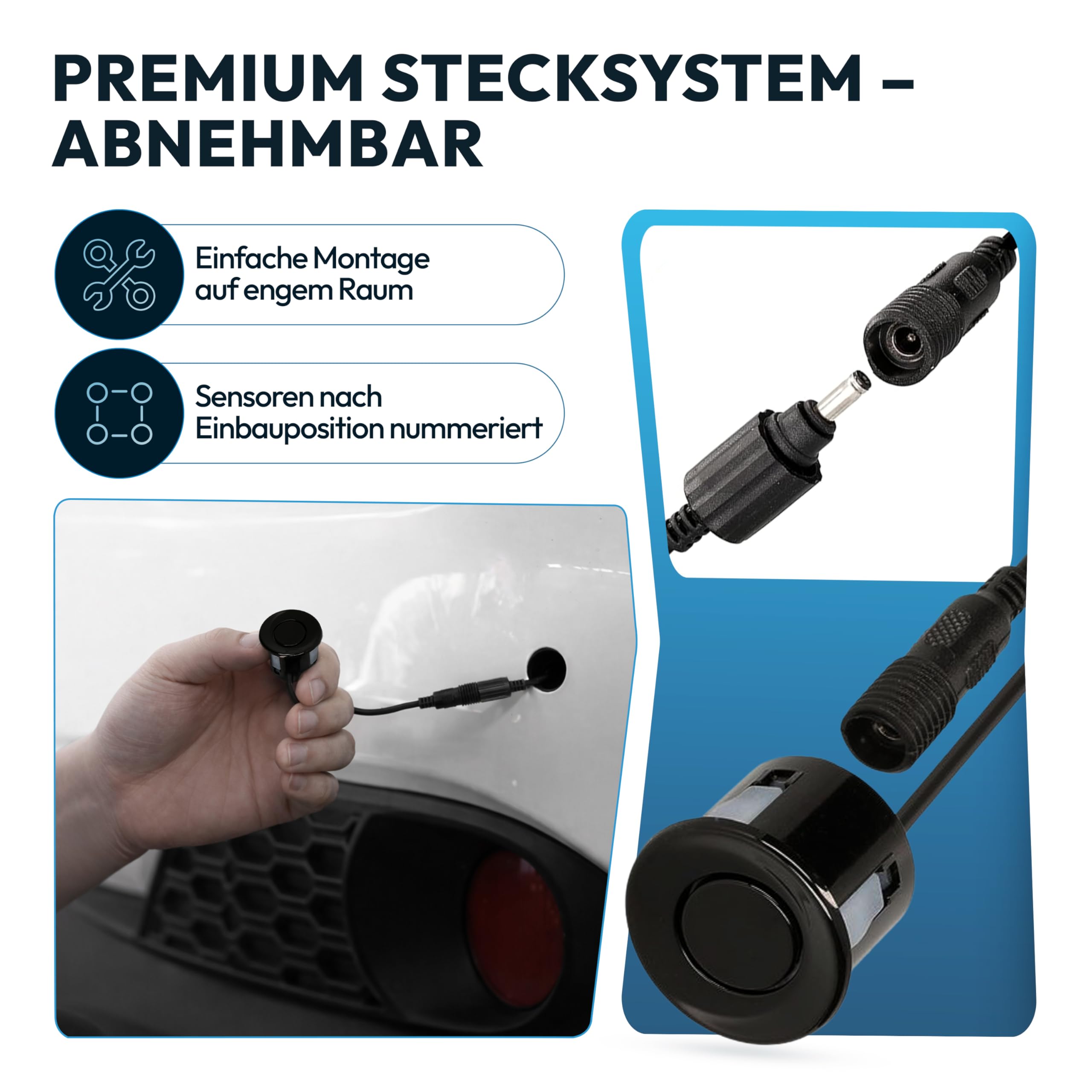 VSG24 Echo Plus Einparkhilfe Set vorne & hinten mit Display & 8 Sensoren – robuste Parkhilfe für Fahrzeuge, Wohnmobil & Transporter – LED-Anzeige & akustischer Warner – bis 12 m – 12V PDC Nachrüstset