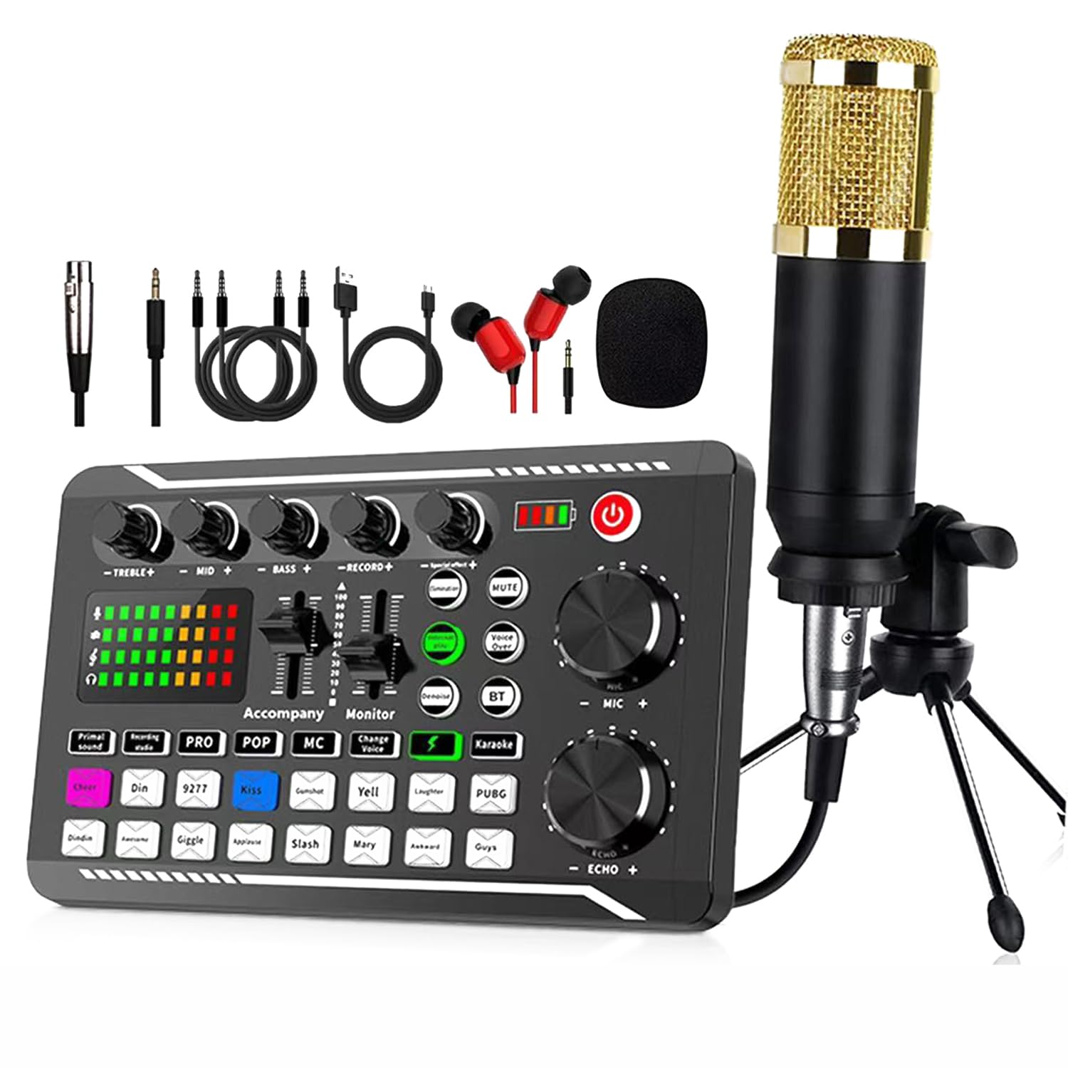 Paquete De Equipo para Podcast, Micrófono para Podcast Bm-800 con Cambiador De Voz,Trípode De Escritorio, Micrófono De Condensador De Estudio Podcasting, Canto, Videojuegos Glod