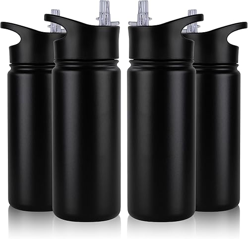 Miniatura 31 de Paquete de 8 botellas de agua deportivas de acero inoxidable con aislamiento de 32 oz, botellas de agua con tapa de pajita y tapas de boca ancha,