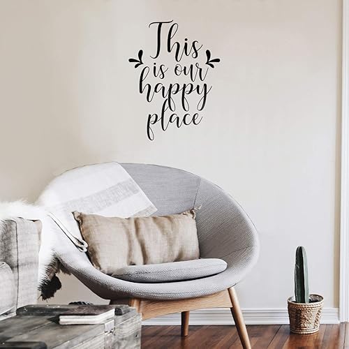 Vinilo adhesivo para pared This is Our Happy Place 27 x 19 pulgadas Moderno inspirador con cita positiva para el hogar, oficina, dormitorio,