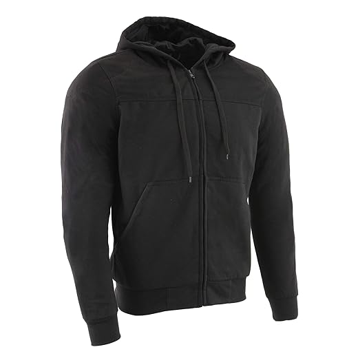 Milwaukee Leather MPM1788 Men's Black CE Approved Armored Riding Hoodie Sweater w/Aramid by DuPont Fibers