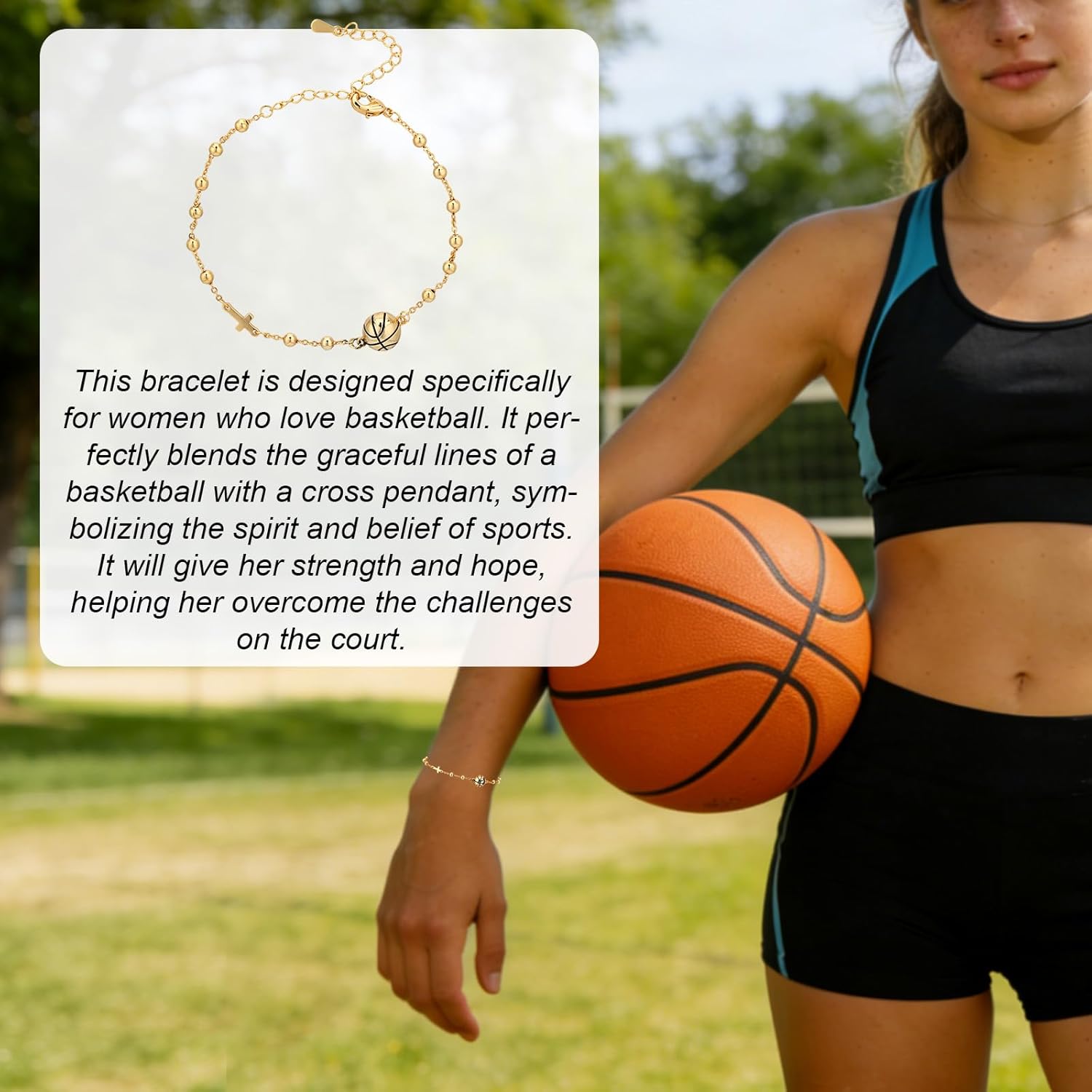Basketball Bracelet, Gold-Plating Cross Sport Bracelet with Link Chain Dainty Sport Christian Jewelry Accessories for Players Team Gifts Birthday Christmas - Image 6