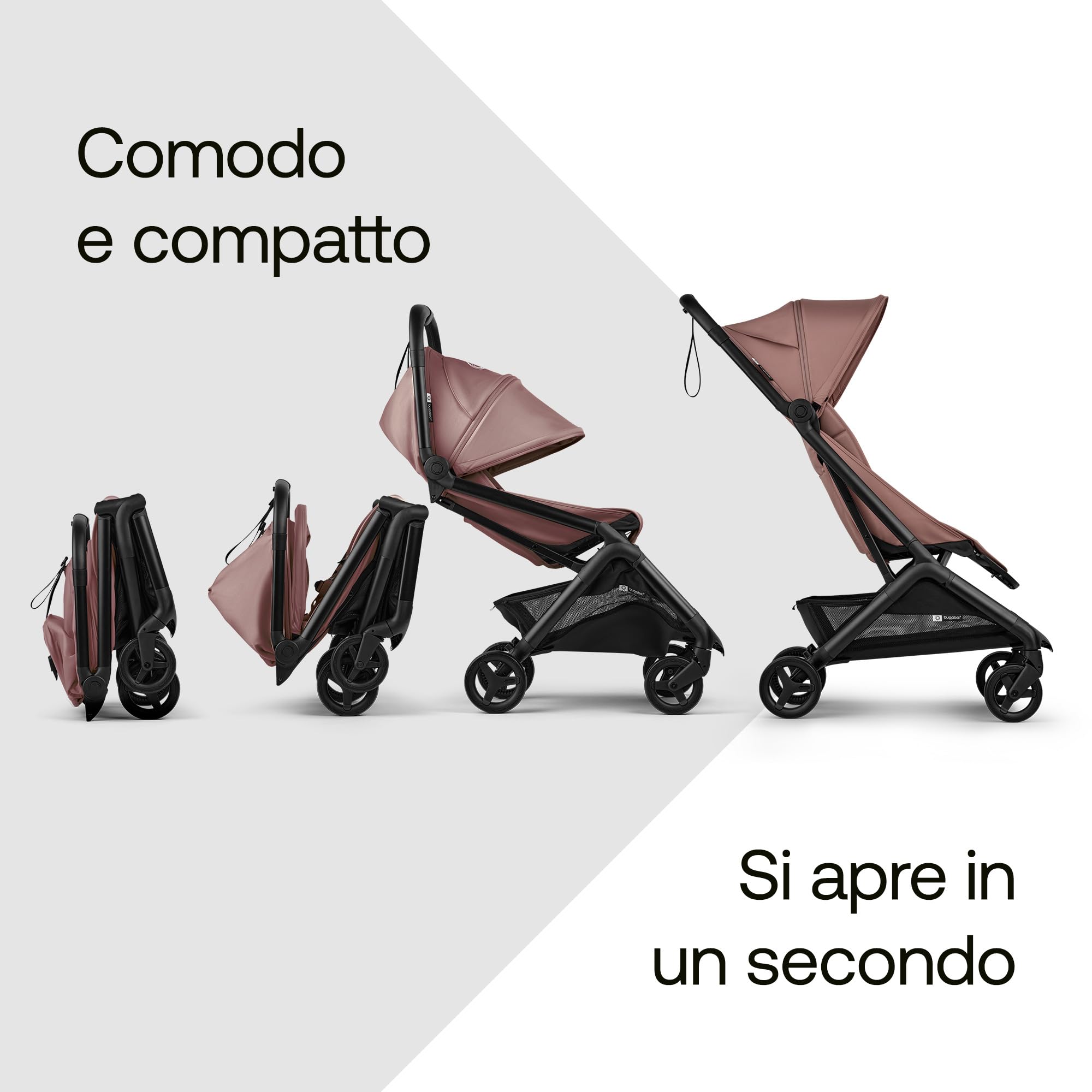 Bugaboo Butterfly 2 Passeggino da Viaggio – Sistemi Modulari con Maniglione e Parapioggia – Leggero, Piegabile con Una Mano, Seduta Reclinabile, Da 6 Mesi a 4 Anni – Dusty Pink