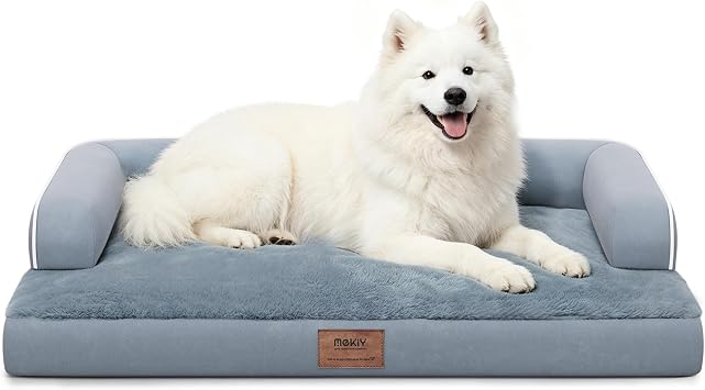 Orthopedic XL Dog Bed with Bolster for Extra Large Size Dogs | Pillow Support for Neck Relief, Egg Crate Foam, Skin-Friendly Surface, Waterproof Liner, Anti-Slip Bottom, 42 x 30 Inch