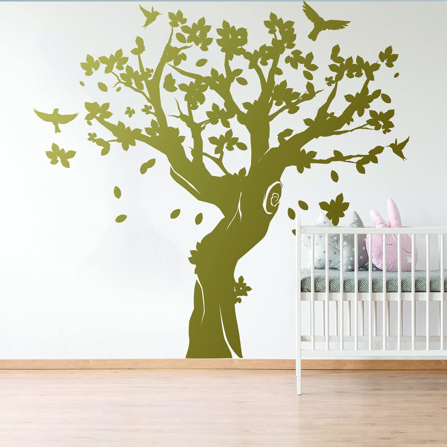 Adesivo da parete con albero – grande adesivo in vinile per cameretta dei bambini, bianco e nero, decorazione per soggiorno camera da letto
