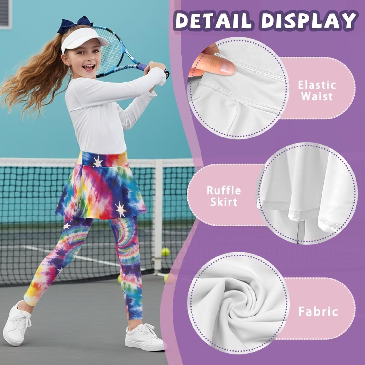 Leggings for Girls Athletic Leggings High Waisted Yoga Pants Footless Skirt Pants Kids Activewear for 5-14 Y