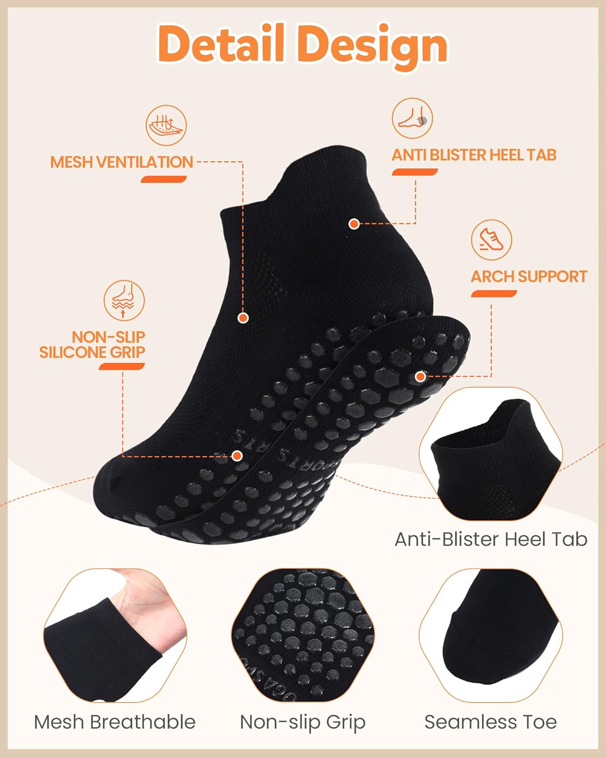 12 Pairs Grip Pilates Socks Non Slip Athletic Yoga Socks Women for Barre Ballet Workout Hospital - Image 3