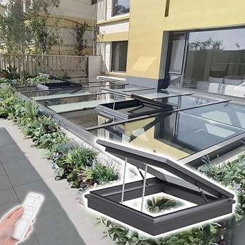 Sun Room Roof Skylights,Automatic and Intelligent Skylight House Roof Window,Sloped Flat Roof Lighting Well Window for Indoor Attic,Electric Opening with Remote and Rain Sensor