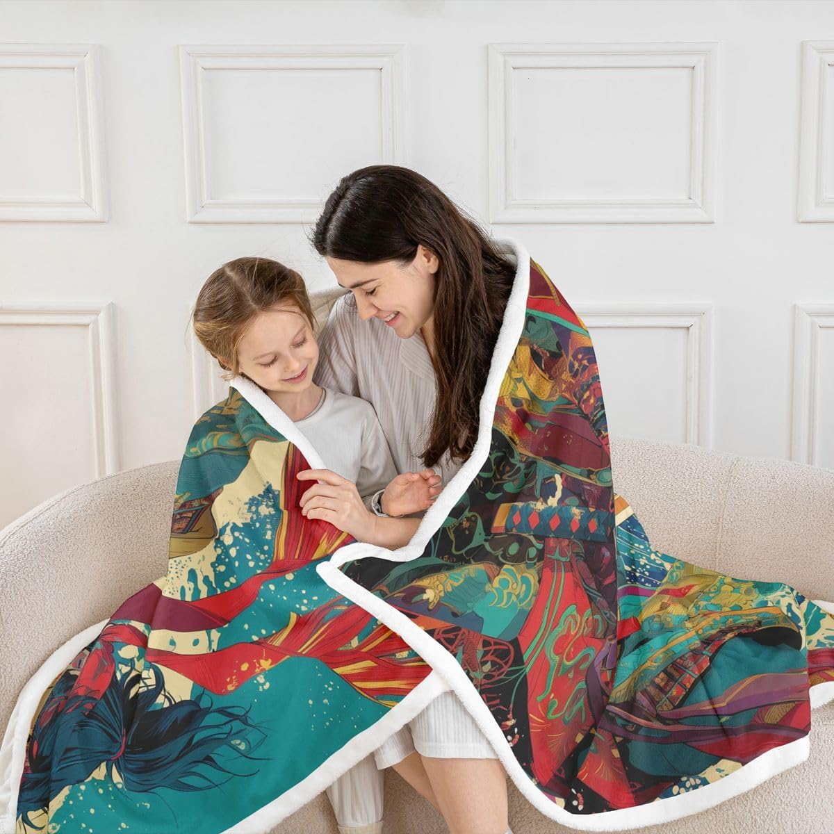 Erosebridal Samurai Anime Throw Blanket Japanese Style Fleece Blanket Queen Size Kids Ocean Waves Fuzzy Blanket for Boys Girls Teens Modern Aesthetic Home Decor Plush Bed Blanket