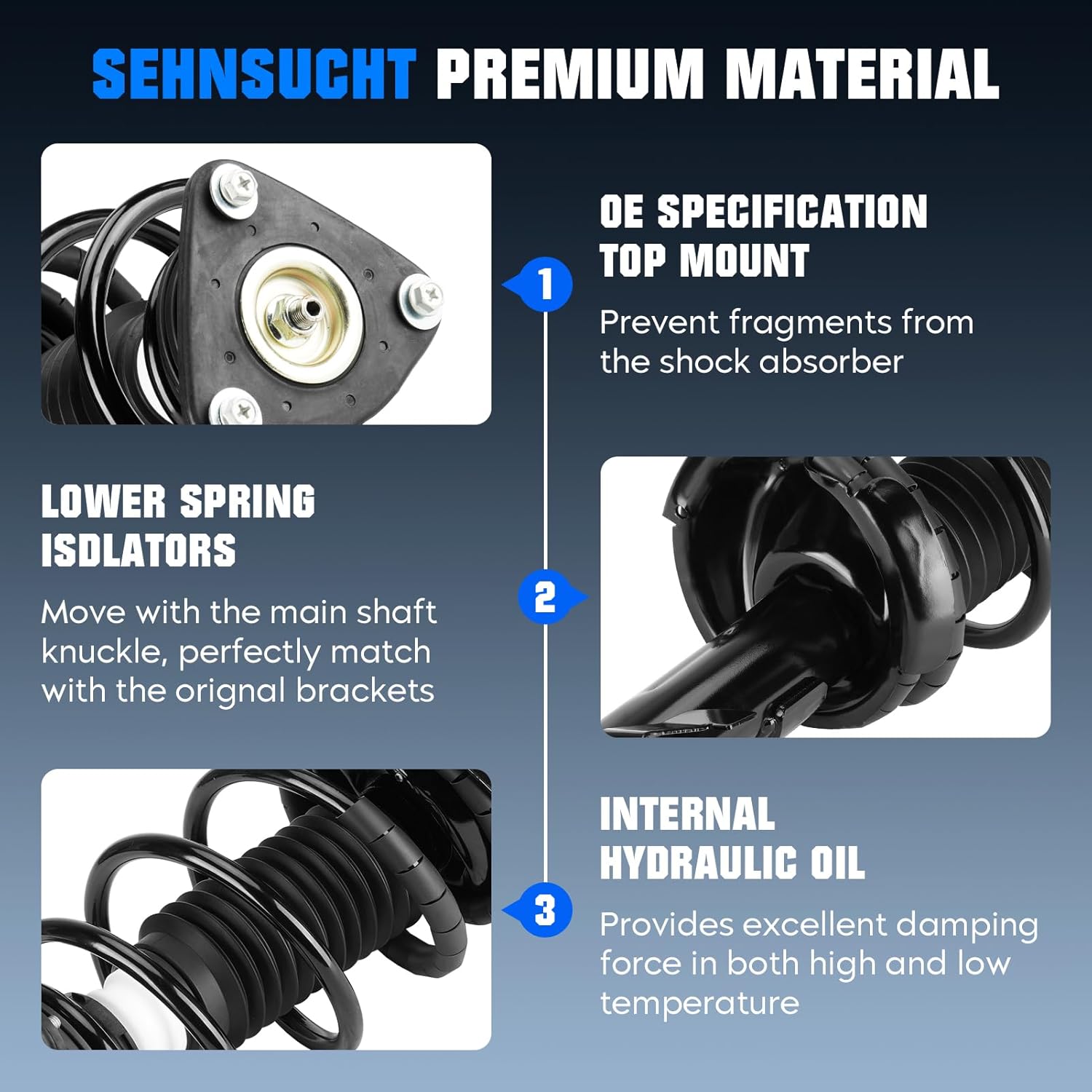 Front Spring Strut Shock Absorber for Mazda 3 2004-2013 (Exc. Speed Model), for Mazda 5 2006-2010, Complete Coil Struts Assembly Replace for 172263, 172264, 2005 2007 2008 2009 2011 2012