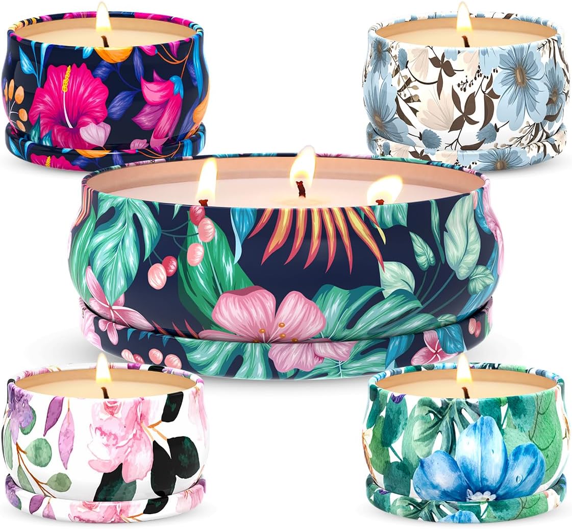 Highly Scented Candles Christmas Gift Set for Home Women, Decorative Natural Soy Wax Aromatherapy Candles – 1pc 13.5oz BlackBerry and 4pcs 2.5oz Rose, Lemon, Vanilla and Gardenia Fragrance