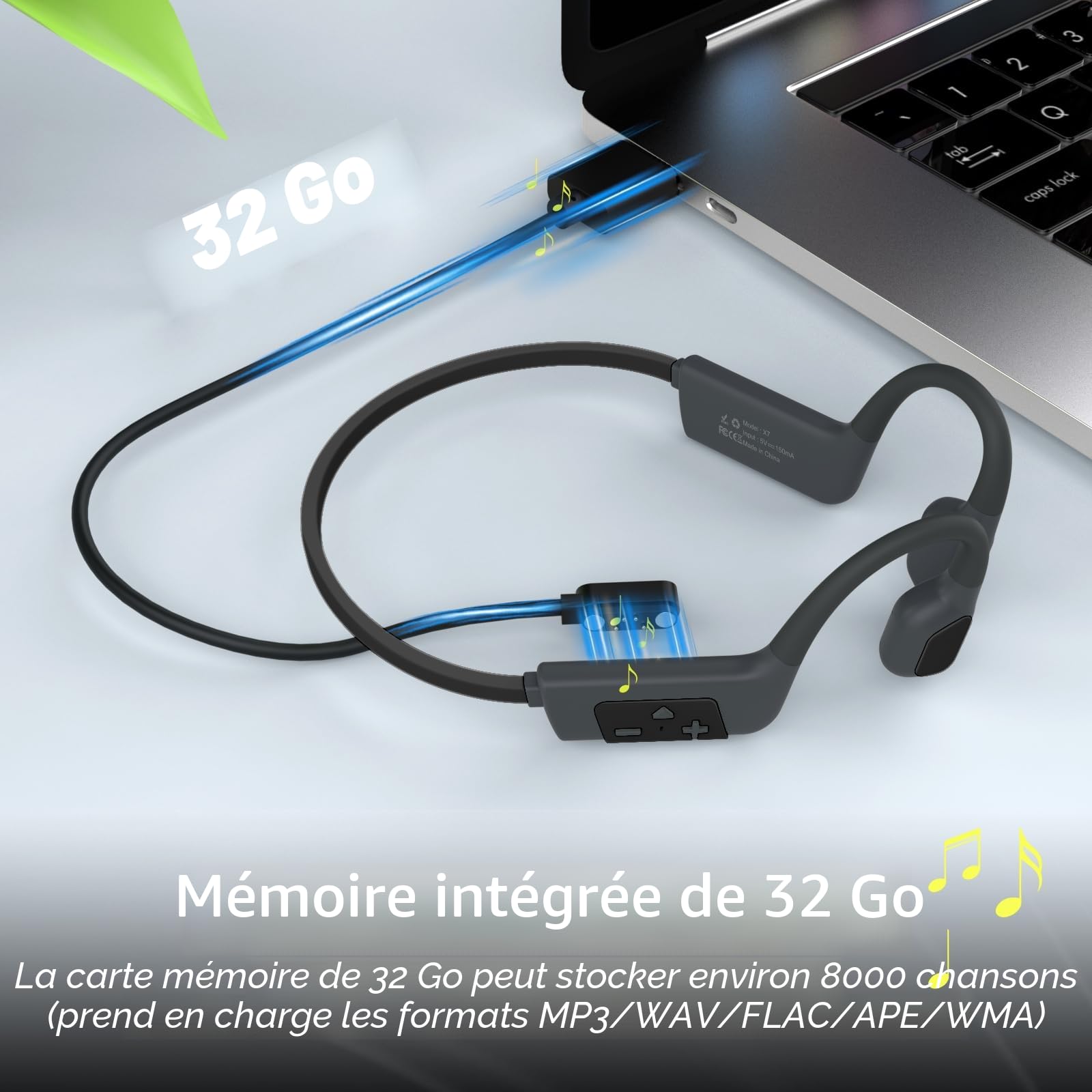IFECCO Casque Conduction Osseuse Natation, IP68 Ecouteur Piscine pour Nager Bluetooth 5.4 Oreille Ouverte avec Micro, Lecteur MP3 32 Go de Mémoire pour Natation, Course à Pied, Cyclisme
